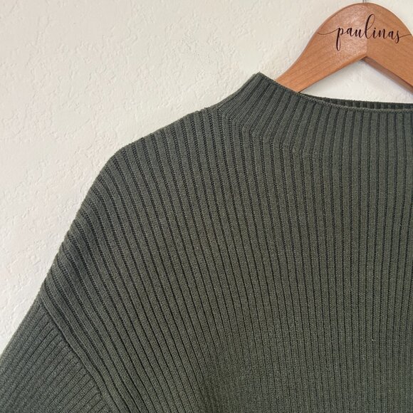Line Dot Sweater Womens Medium Olive Green Ribbed Ballon Sleeve Pullover Top M - Picture 5 of 7